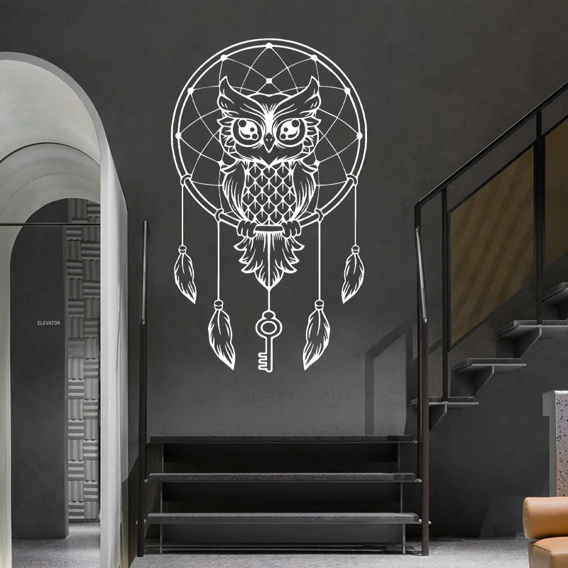 Animal Owl Wall Stickers Vinyl Dream Catcher Bohemia Boho Feather Art Home Decoration Room Bedroom Decals Murals Wallpaper D-18