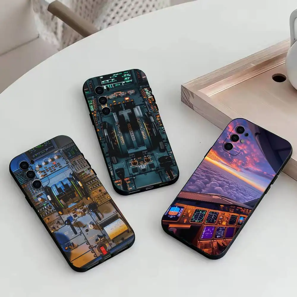 

A-Aeroplane Pilot Cockpit Phone Case Black Silicone Soft For Samsung S25,S24,S21,S22,S23,S30,Ultra,S20,Plus,Fe,Lite