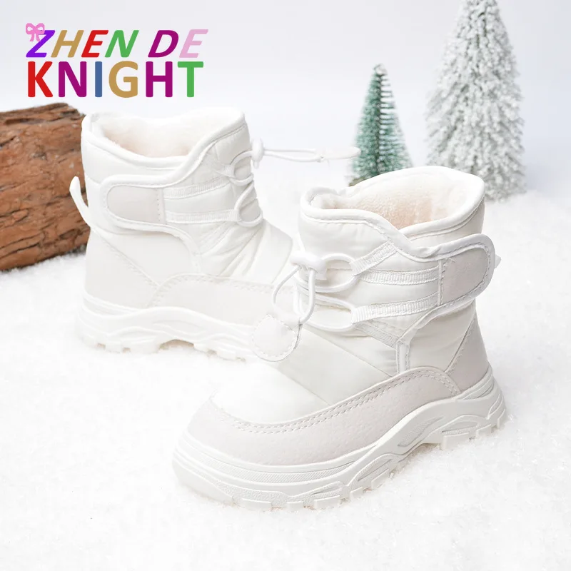 

Kids Black Snow Boots Size 25-32 Soft-Soled Warm Cotton Winter Footwear with Anti-Slip for Toddler Boys and Girls