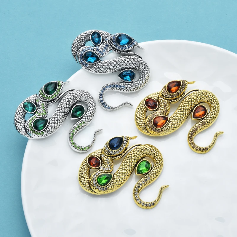 Wuli&baby Vintage Rhinestone Snake Brooches Pins 4-color Metal Beautiful Year The Snake New Year Brooch Gifts