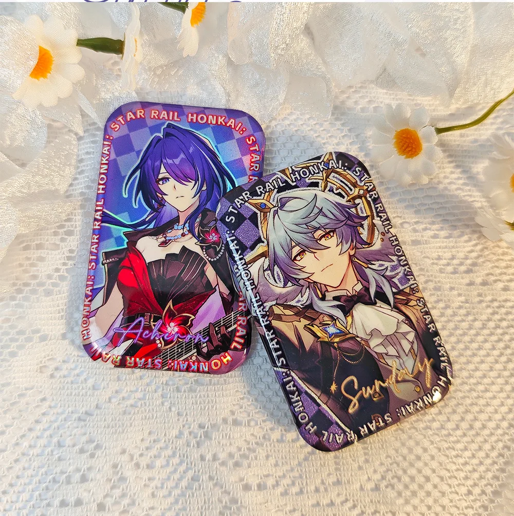 Anime Honkai Star Rail Sunday Castorice‌  Dr. Ratio Jingyuan Metal Square Badge Reflective Design Cosplay Gift For Girl And Boy