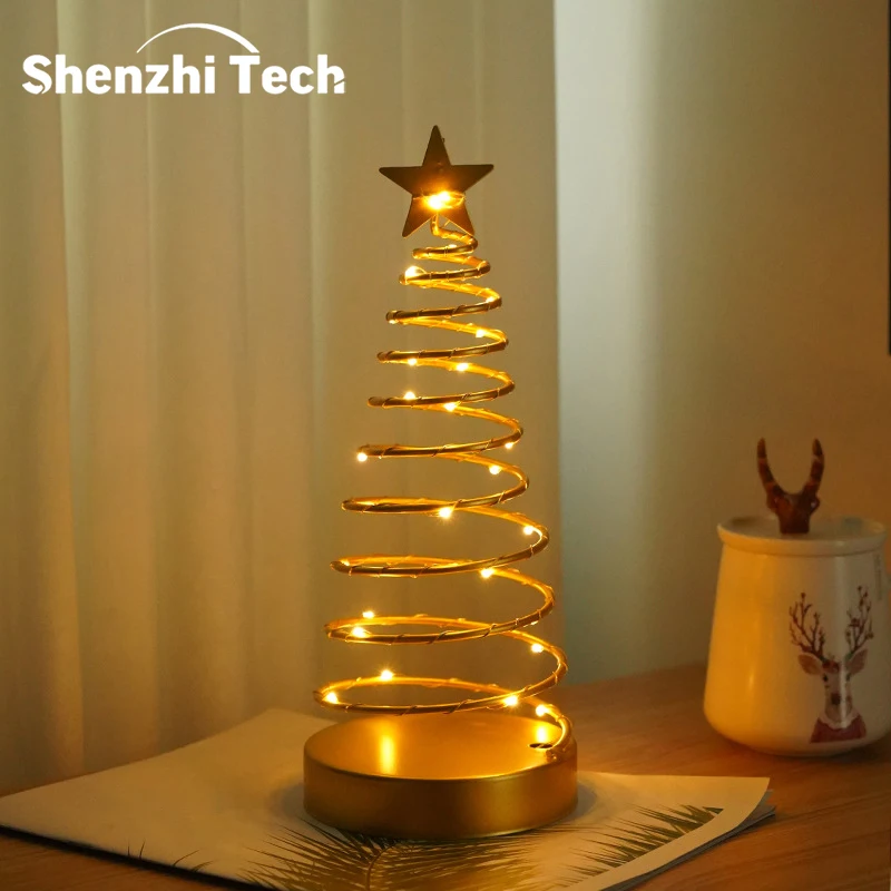 Christmas Lights Tree Fairy Lamp Artificial Tree Metal Spiral with Lighting Holiday for Bedroom, Living room Home Decoration