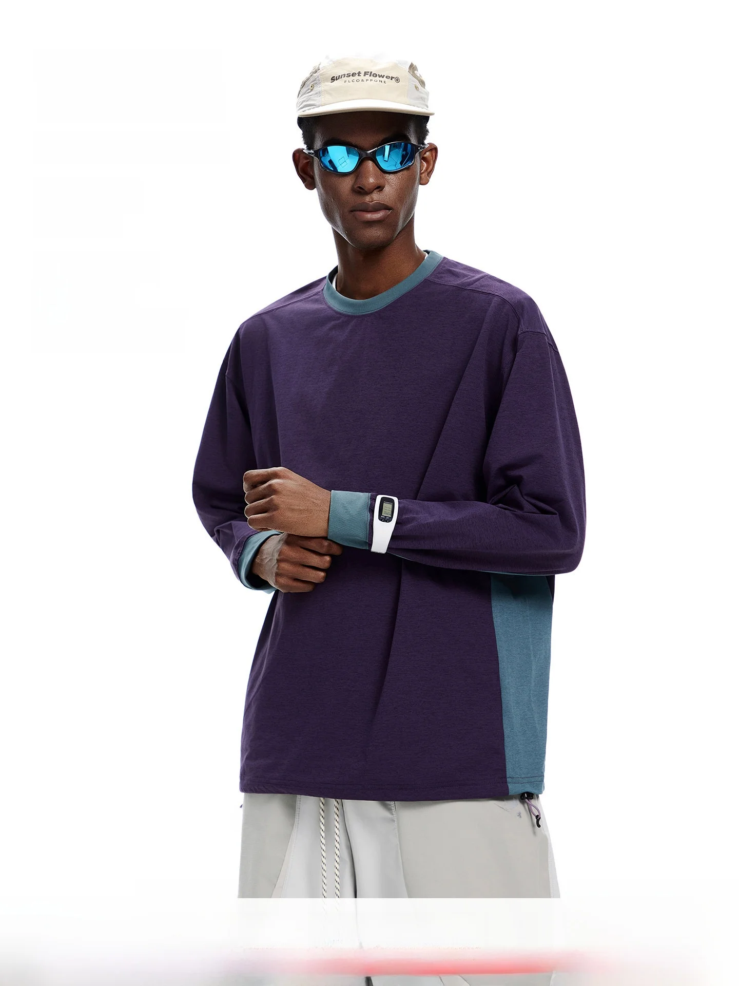 Artannie Lightweight Contrast Color Long Sleeve Sporty Men's T-Shirt Quick Dry Casual Style Polyester Fiber Spring Autumn
