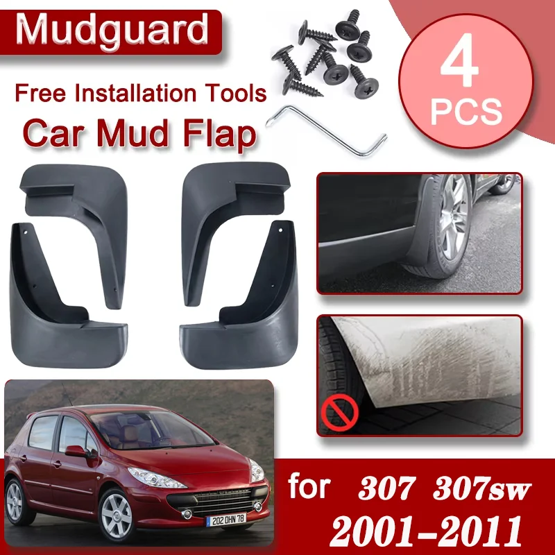 

Cars Front Rear Mudguards For Peugeot 307 307sw 2001-2011 4PCS Accessories Luxury Fender Mudguards Anti-splash Mud Flaps Guards