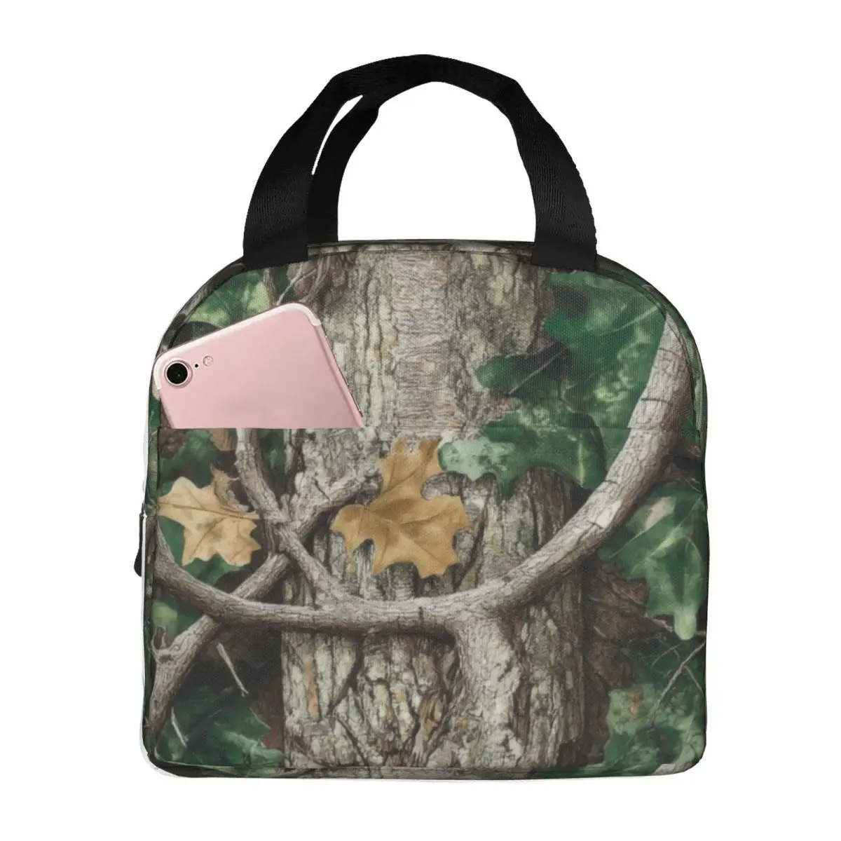 Nature Intertwines With Ivy On Tree Surface Insulated Lunch Bags for Women Camouflage Camo Resuable Cooler Thermal Bento Box
