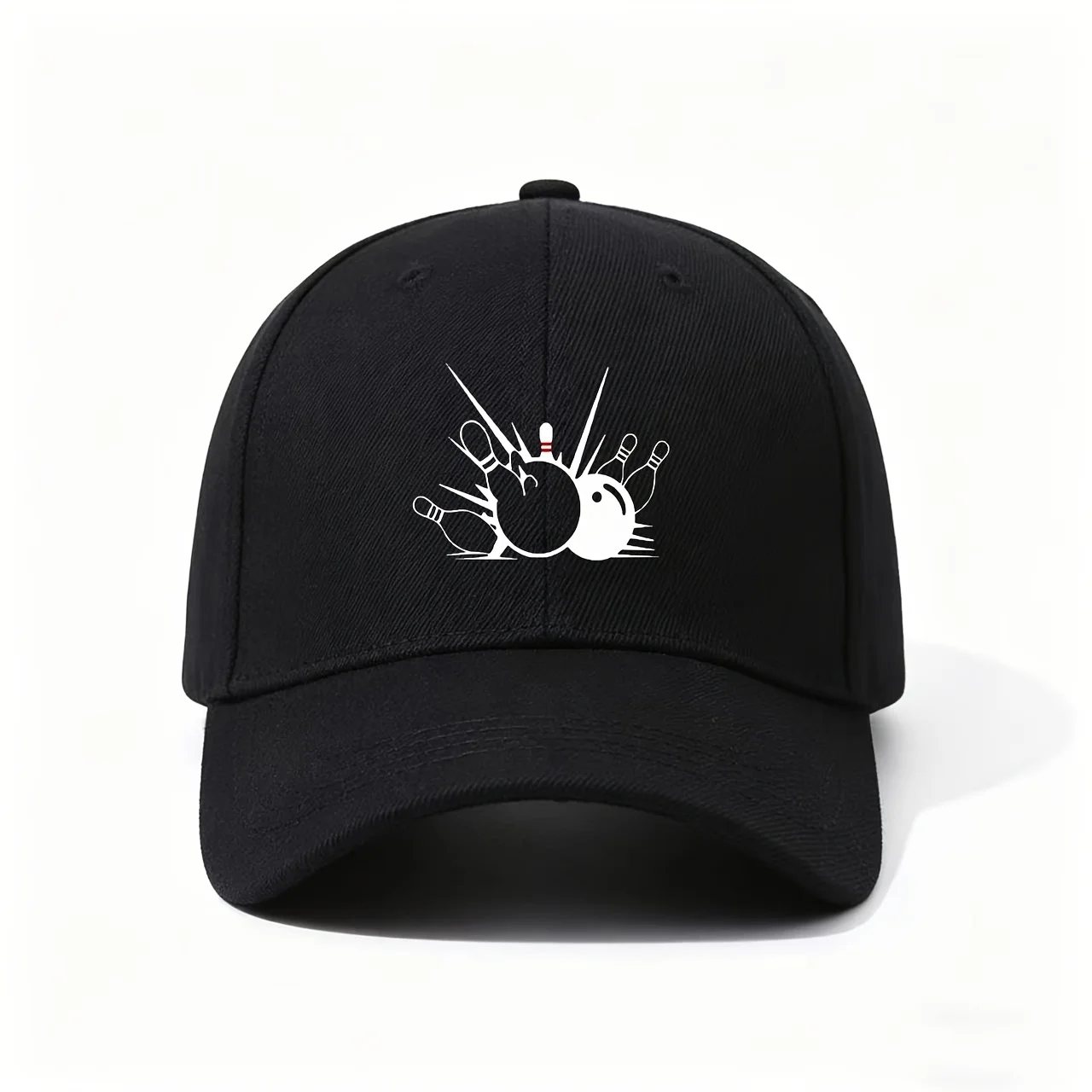 Baseball Cap, Featuring a Bowling Strike Silhouette with a Red Pin Accent, Sporty And Dynamic Design, Ideal As a Fun Gift for Bo