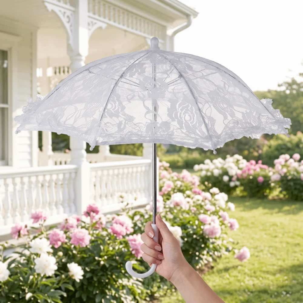 Hollowed Out Women's Lace Umbrellas Mesh Flower Lolita Wedding Decoration Props Elegant Delicate Mini Bridal Umbrella