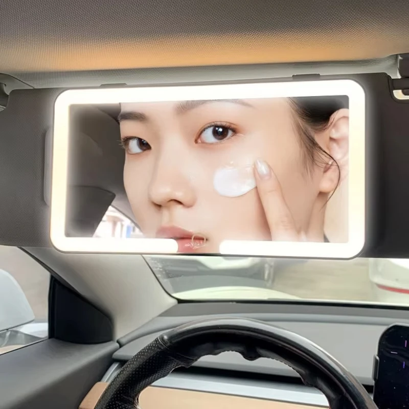 

1pc Car LED Makeup Mirror HD Mirror Three Gear Adjustment Sun Visor Plate Interior RearMirror Dimmable Auto Vanity Mirror