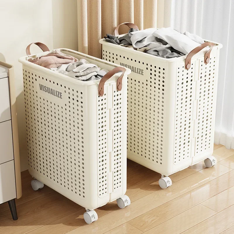 Large Capacity Laundry Basket with Wheels Dirty Clothes Clothes Hamper Bin with Handle Multifunctional for Home Hotel Dorm