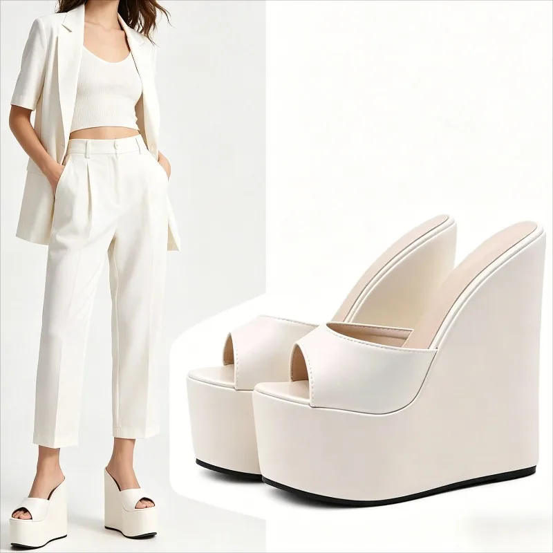 

2026 Hot Selling New Peep Toe Platform Wedges Slippers Summer Woman Sexy Super High Mules Sandal Concise Shoes 35-42