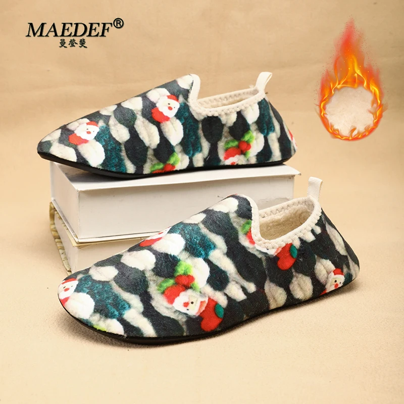 MAEDEF Männer Winter Warme Indoor Slip-on Baumwolle Schuhe Weihnachtsgeschenk für Männer Frauen Plüsch Rutschen Weiche Hause Schuhe Freizeit flache Schuhe