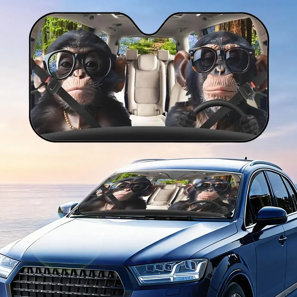 

Забавный солнцезащитный козырек для автомобиля с изображением обезьяны, складной, для лобового стекла, защита от УФ-излучения, отражающий, теплоизоляционный, многоразовый чехол