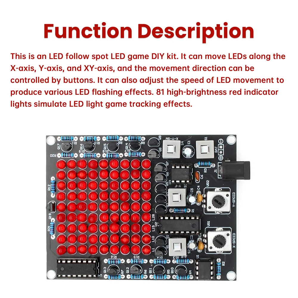 DIY LED Follow Spot Kit DC 4.5-9V Gaming X/Y-Axis Movement Adjustable Speed Running Lights DIY Soldering Kit 81 Indicator Lights