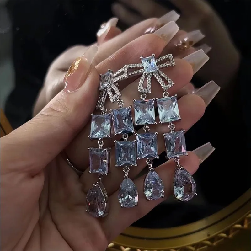 المبيعات الساخنة، الفاخرة الخفيفة، مزاج الحلو، الأقراط المرصعة، الأزياء والتنوع، التصميم المتخصص، الأقواس، قطرات الماء، الزر #4