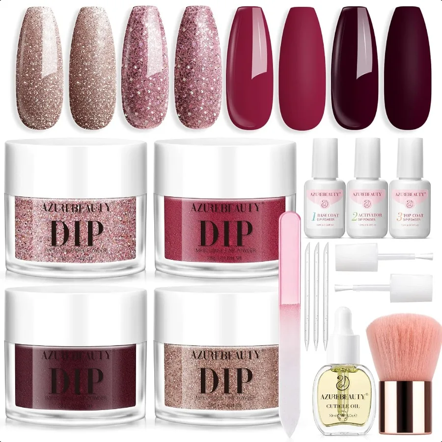 

Dip Powder Nail Kit 28g 1Oz Glitter Pink with Nourishing Hand Cream Hand Scrub Cuticle Oil Dipping Liquid Set Top Base Coat Act