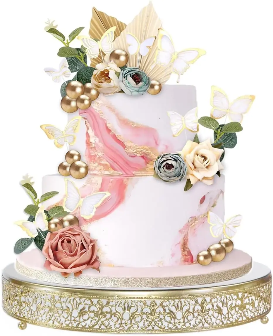 

Золотая металлическая подставка для торта 16 дюймов для свадеб, дней рождения, вечеринок - прочная и безопасная для пищевых продуктов подставка-держатель