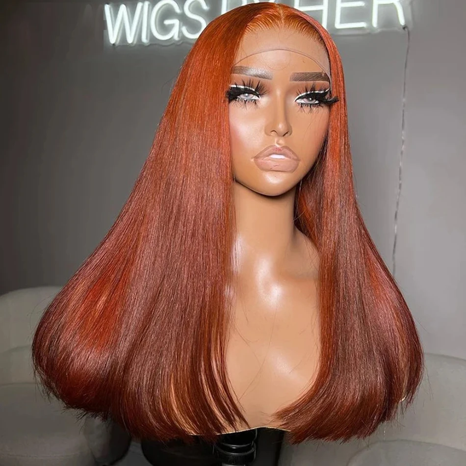 Reddish Brown Straight Lace Front Wig Human Hair 26 28 30 Inch 13x4 HD Transparent Orange Ginger Lace Frontal Human Hair Wigs