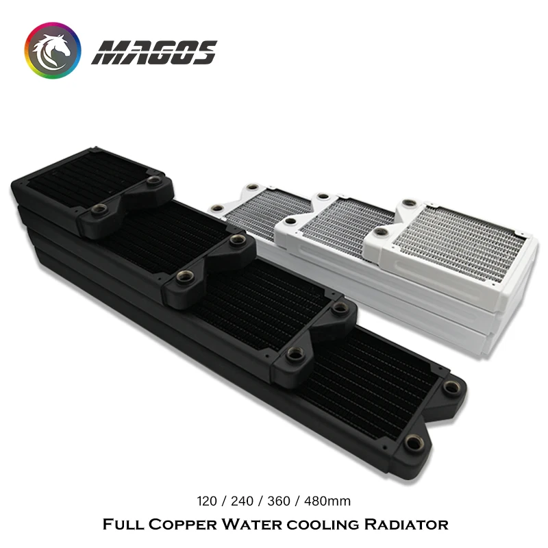 Imagem -05 - Full Copper Water Cooling Radiator 120 240 360 480 mm Computer Water Cooled Row Trocador de Calor Preto Branco para pc Decoração 27 mm