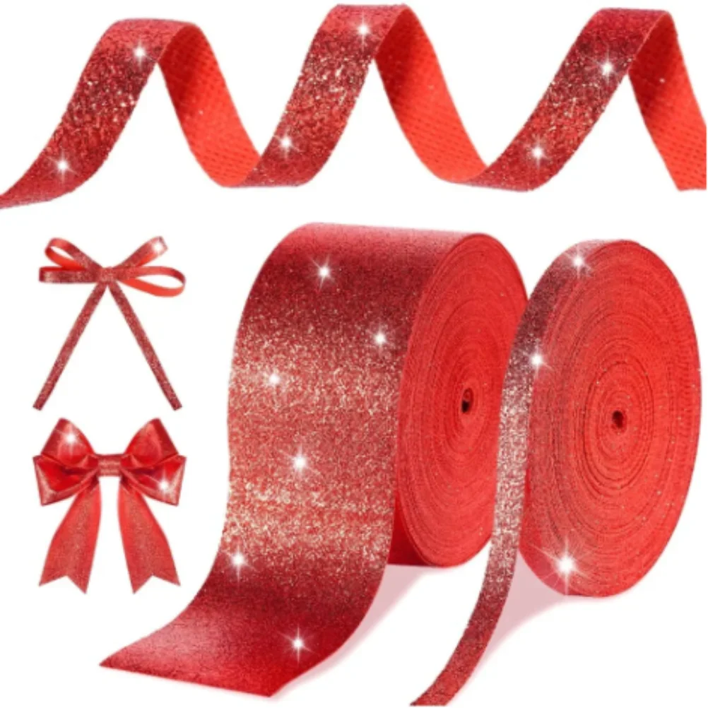 5m Christmas Decoration Red Ribbon Artificial Home Room Decor Christmas Tree Pendant For New Year Cake Craft Gifts Box Accessory