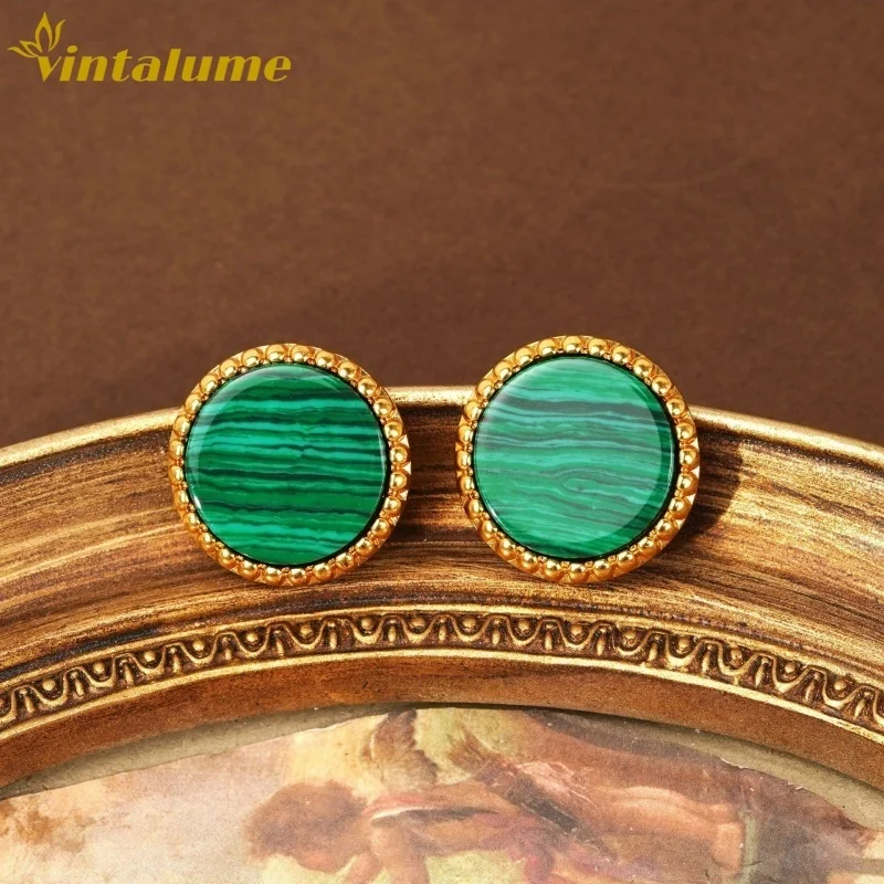 

Модные ювелирные наборы Vintalume: круглый кулон из медь и малахита, серьги-гвоздики, простые изящные аксессуары для женщин.
