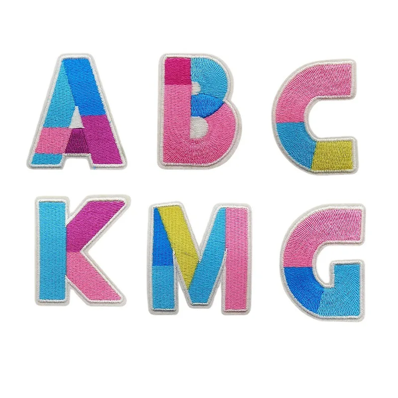 Rainbow Colors Letter Patch Embroidery Patches for Children's Clothes English Alphabet Iron on T-shirt Jeans DIY Name