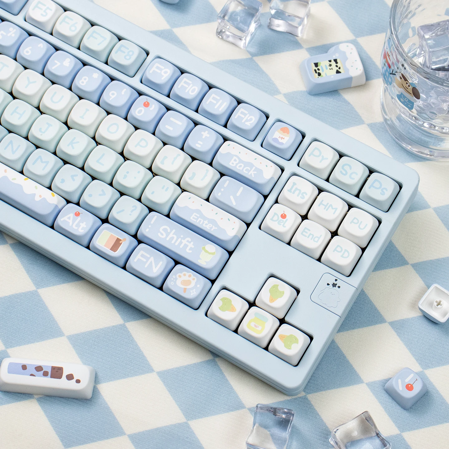 

Iced-Cream MOA Keycaps 140 Keys Dye-Sublimation PBT Keycaps Round Cute Blue Keycaps For MX Mechanical Keyboards Alice 7u