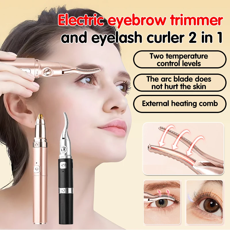 Eyebrow Trimmer Compact and Portable Eyelash Curler External Heating Comb Trimming Eyebrows and Perming Eyelashes