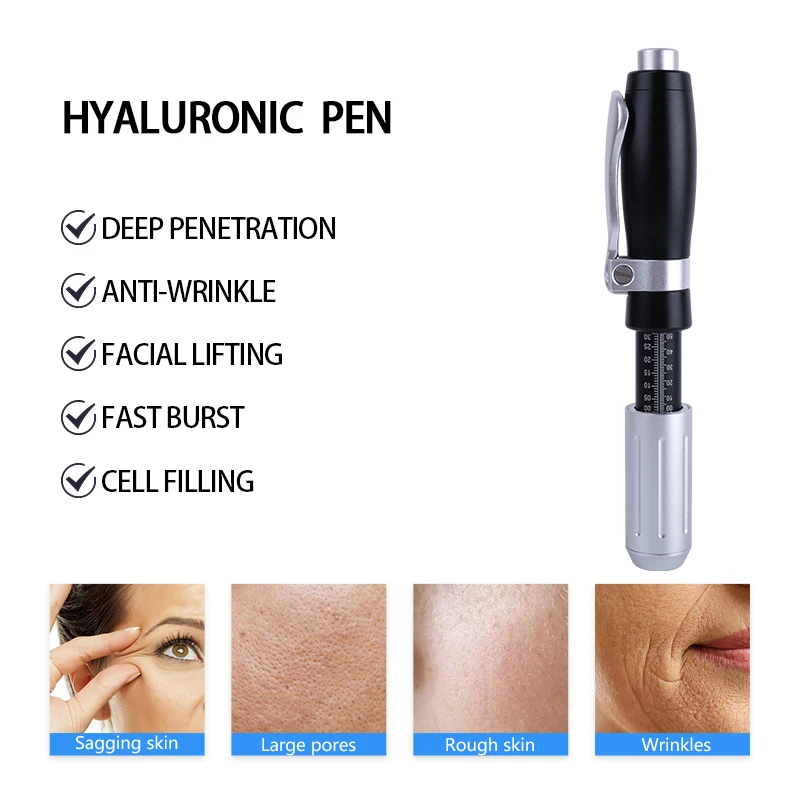 Black Silver 0.3 ML Pressurized Pen High Pressure Hyaluronic Acid Pen Filler Atomizer Anti-Aging Lips Facial Hyaluronic Acid Gun