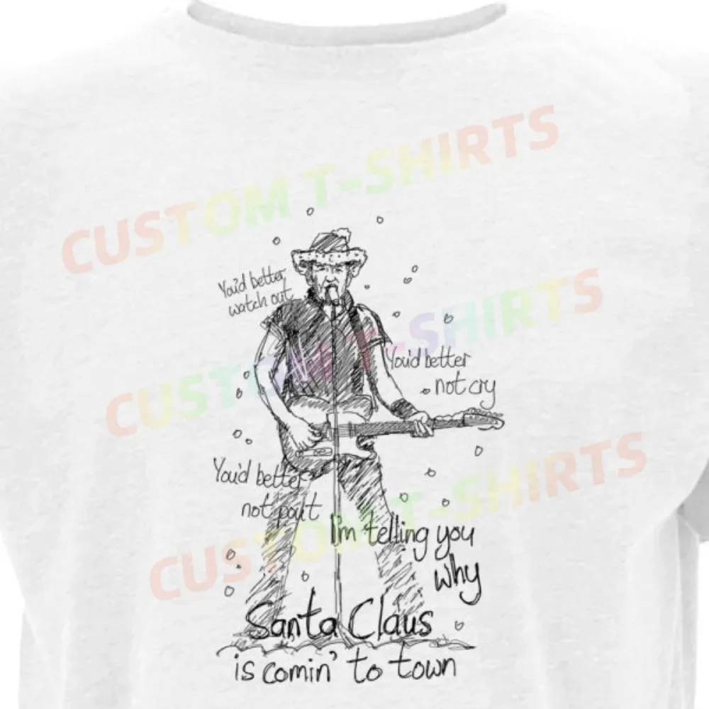 

199 44_Bruce_Springsteen_–_Santa_Claus_is_comin’_to_townFans' comic-style hand-drawn pattern T-shirts for both men and women in
