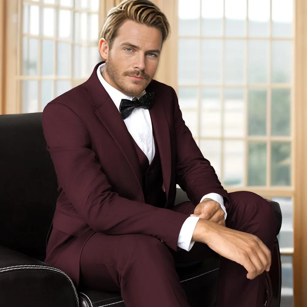 

Solid Color 3-Piece Men's Terno Formal Suit Slim Fit Smoking Set with Jacket Pants And Tie