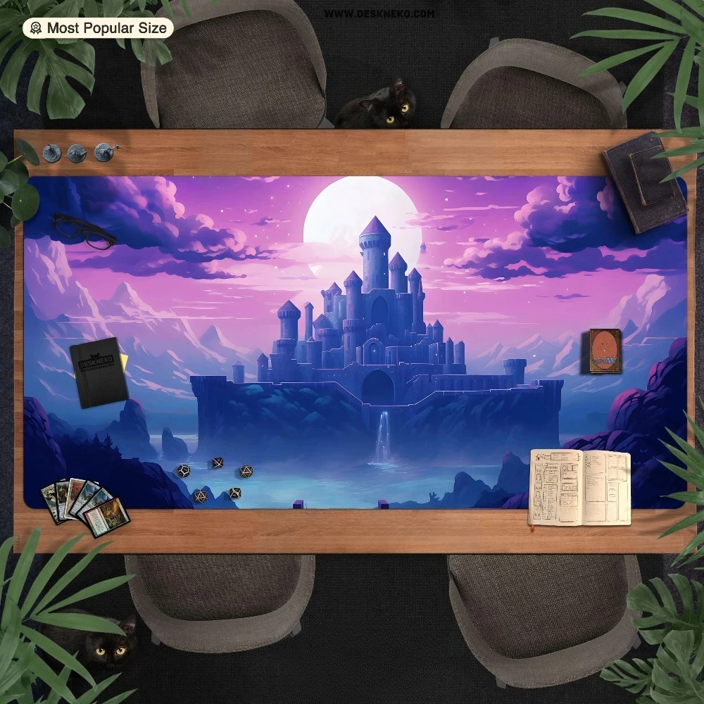 Magic Castle Playmat/Desk Mat,TCG card/dice/board game fantasy, purple pink clouds sky, Giant large Deskmat/Mouse pad/play mat