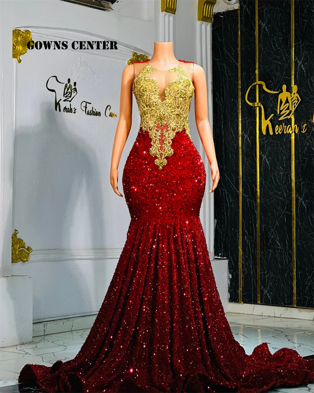 

Золотые стразы, красные бархатные вечерние платья русалки Aso Ebi с блестками для черных девочек, роскошное вечернее платье в африканском стиле по индивидуальному заказу