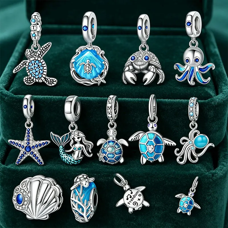 Kreatur-Anhänger mit Blauen Steineinlagen, Original Charms, Versilberte Perlen für Armbänder, Taschen, Schlüsselanhänger, DIY Geschenk-Accessoire für Frauen