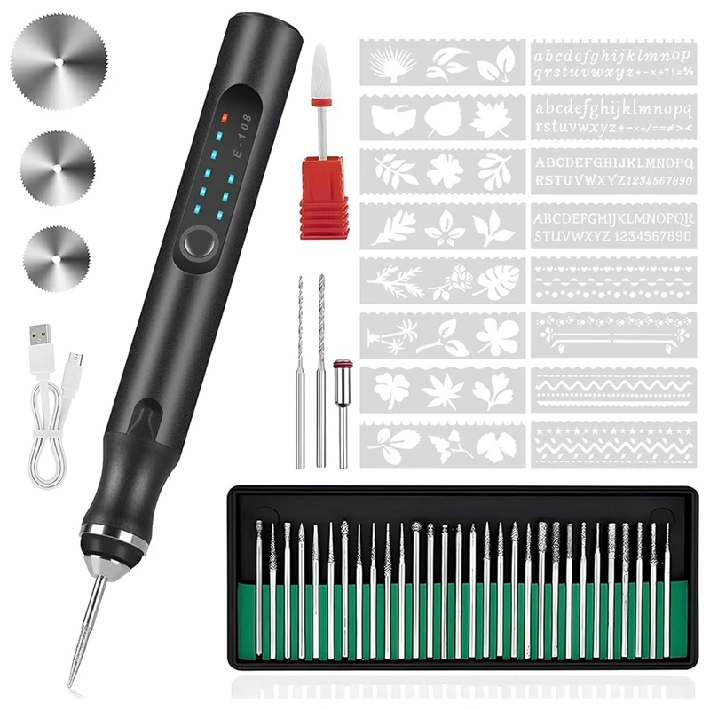 Engraving Pen With 37 Bits, USB Rechargeable Cordless-Etching Engraving Tool, Portable DIY Rotary Engraver