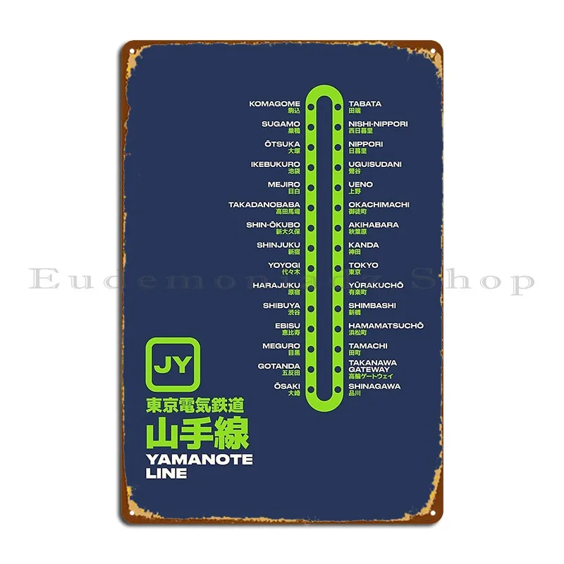 Tokyo Yamanote Line Train Station List Map Navy Metal Sign Customize Club Printing Cave Rusty Tokyo Yamanote Tin Sign Poster