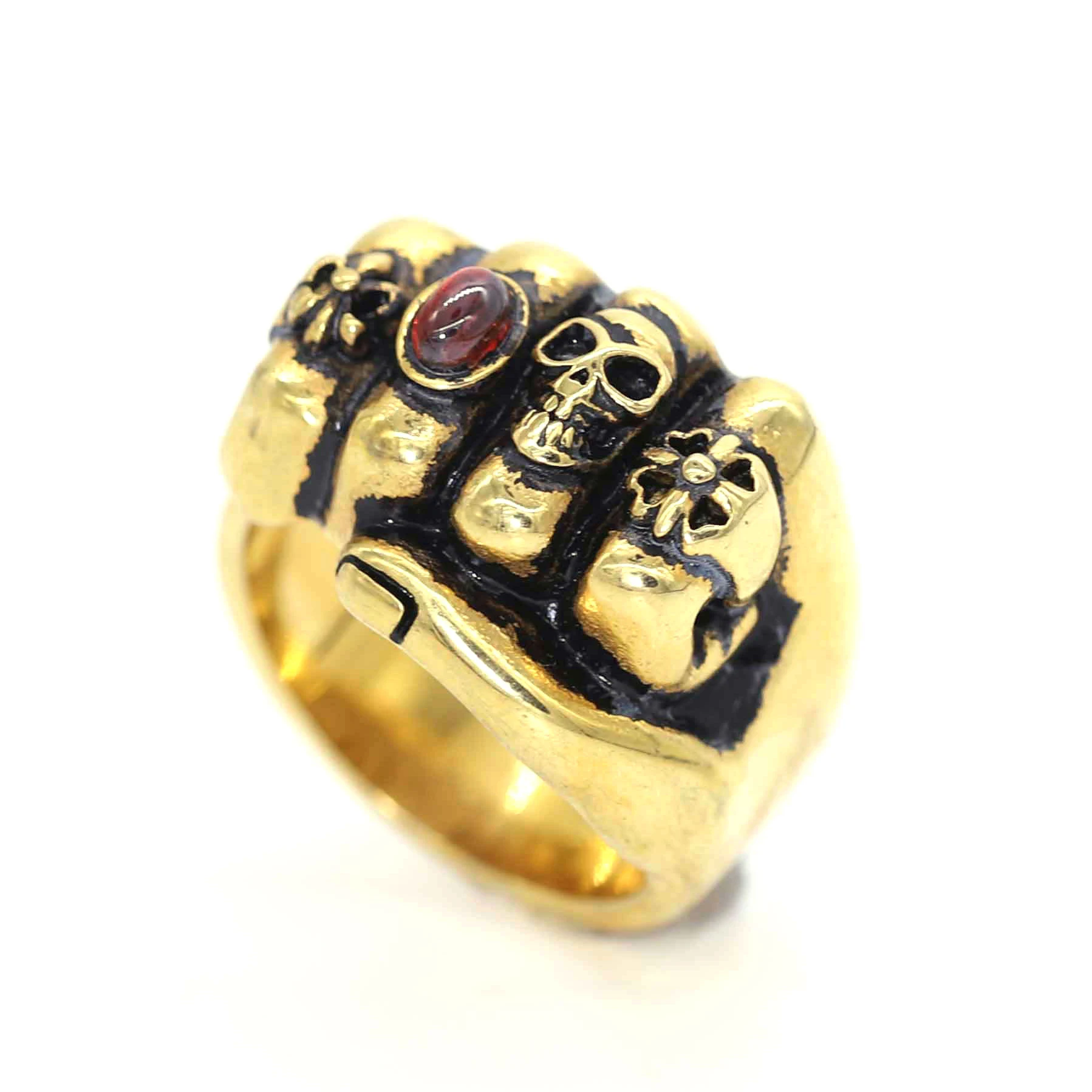 

Gothic Fade Stainless Steel Gold Plated Rings Fist Skull Rings for Men