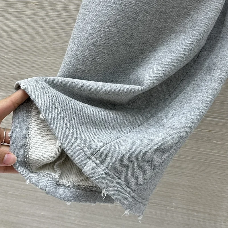 High-quality women's long top and Stretchable laces trousers set in grey, loose and casual style 25919111