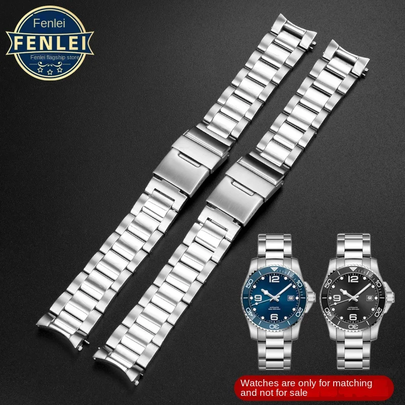 Curved End Stainless steel Strap For Longines Concas Master Conquest Hydro Conquest L3.642.4 L3.781.4 Bracelet 21MM Watch band