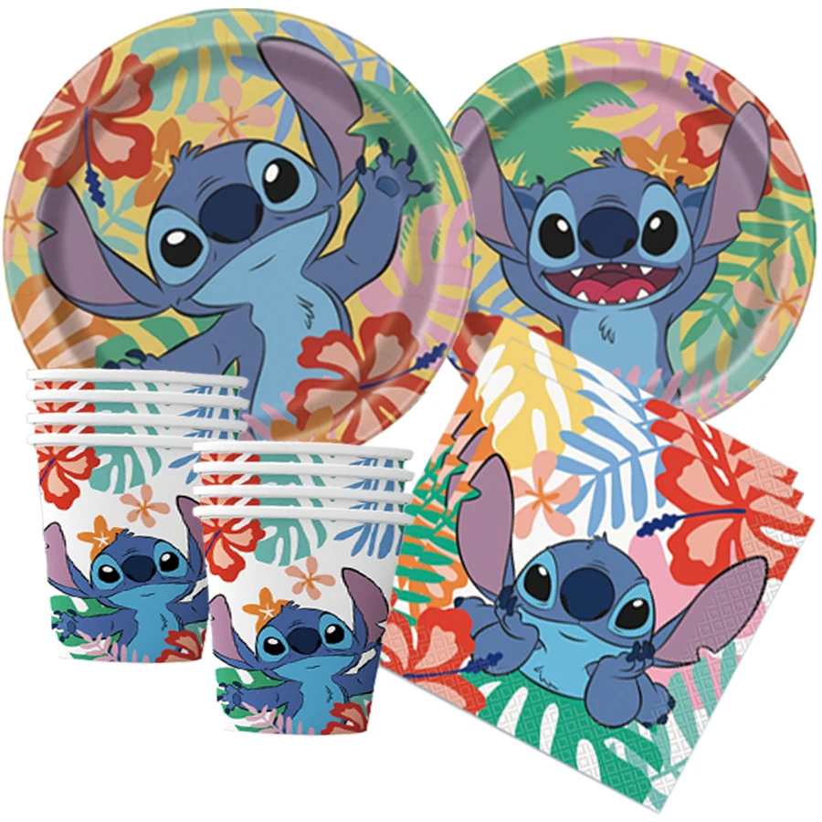

Cartoon Stitch Birthday Party Decoration Disposable Tableware Set Paper Cups Plates Tablecloth Christmas Party Favors Supplies