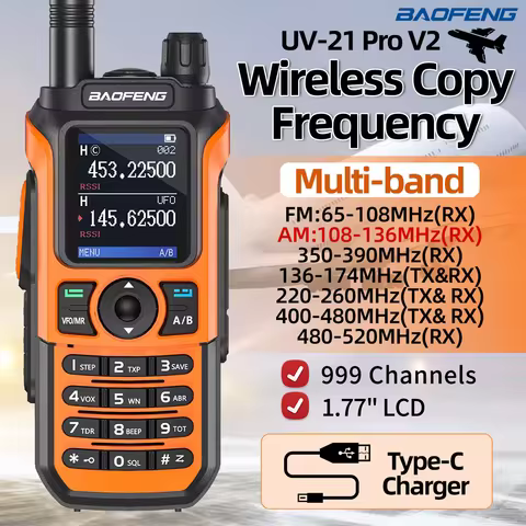 BaoFeng UV-21 Pro V2 Wireless Copy Frequency Type-C Walkie Talkie High Power Long Range Upgrade UV-5R Ham Radio