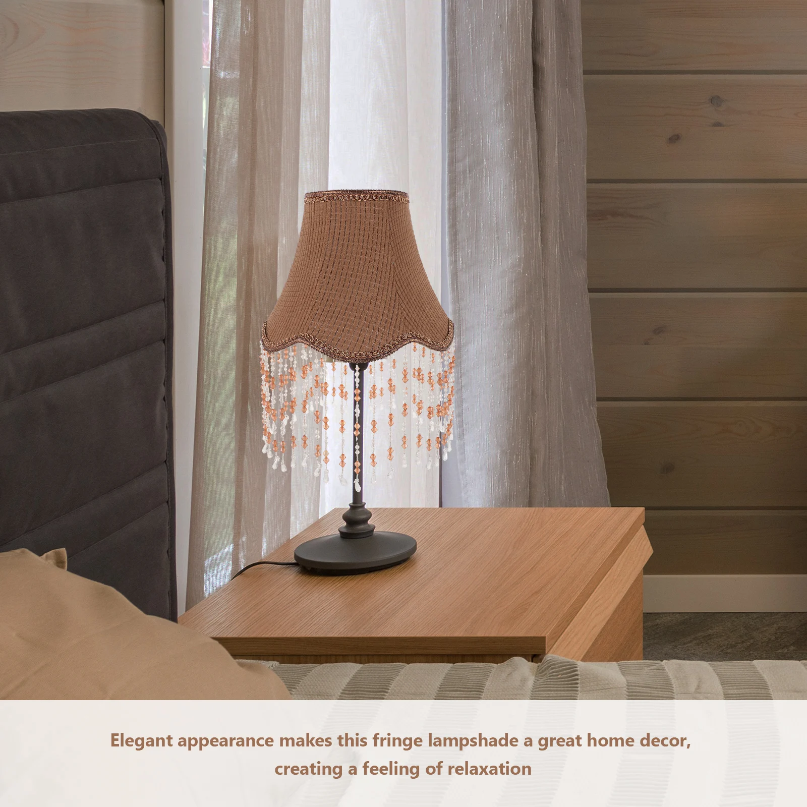 

Elegant Fringe Lampshade Replacement For E27 Table Lamps Beaded Design European Style Fabric Shade Tassel Lampshade Bedroom
