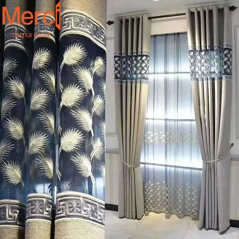 European Style Curtains for Living Dining Room Bedroom Cashmere Hollow Embroidered tulle Fabric High Shading Customized Luxury