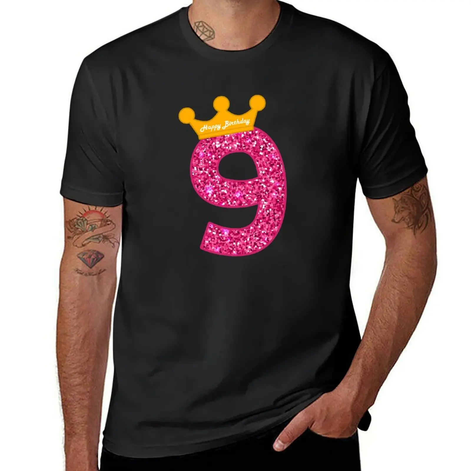 

Happy Birthday Art, Girls 9th Party 9 Years Old Bday T-Shirt blanks korean fashion Short sleeve tee men t shirt