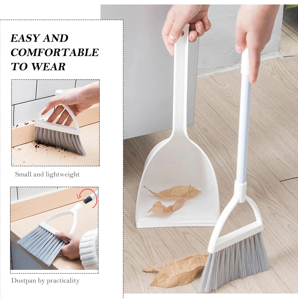 Kids Cleaning Accessories Broom Dustpan Toys for Toddlers Small Mini White Plastic