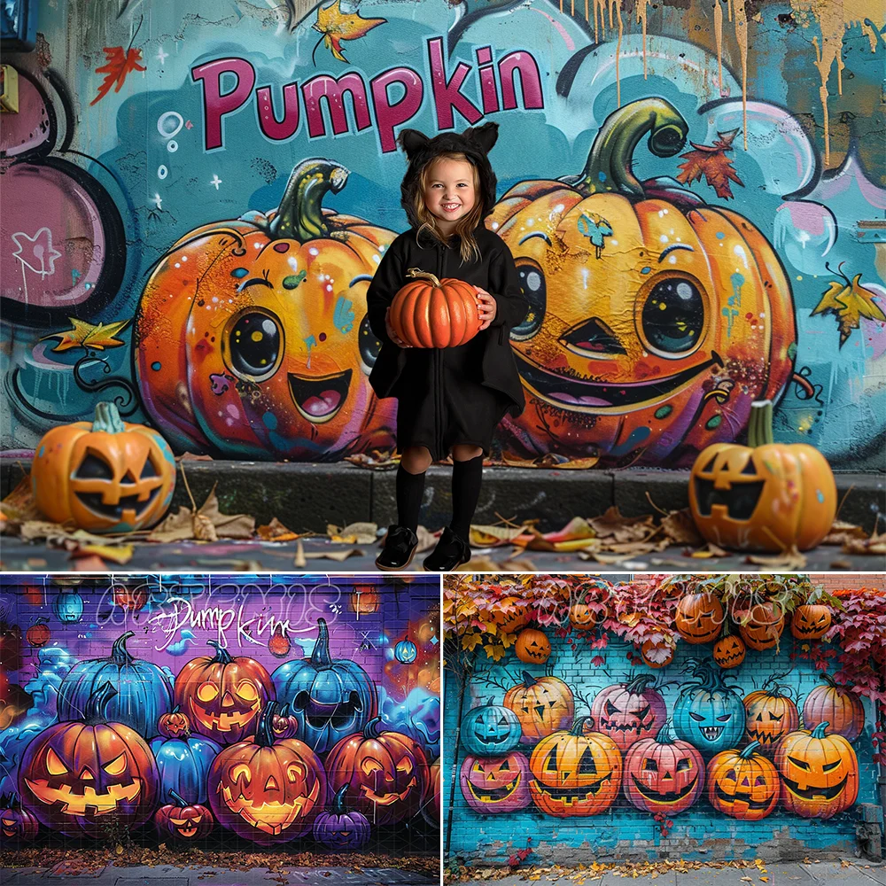 ハロウィーンの写真の背景,落書きの壁,カボチャの表現,塗装された装飾,ストリートアート,壁画,写真スタジオの写真撮影