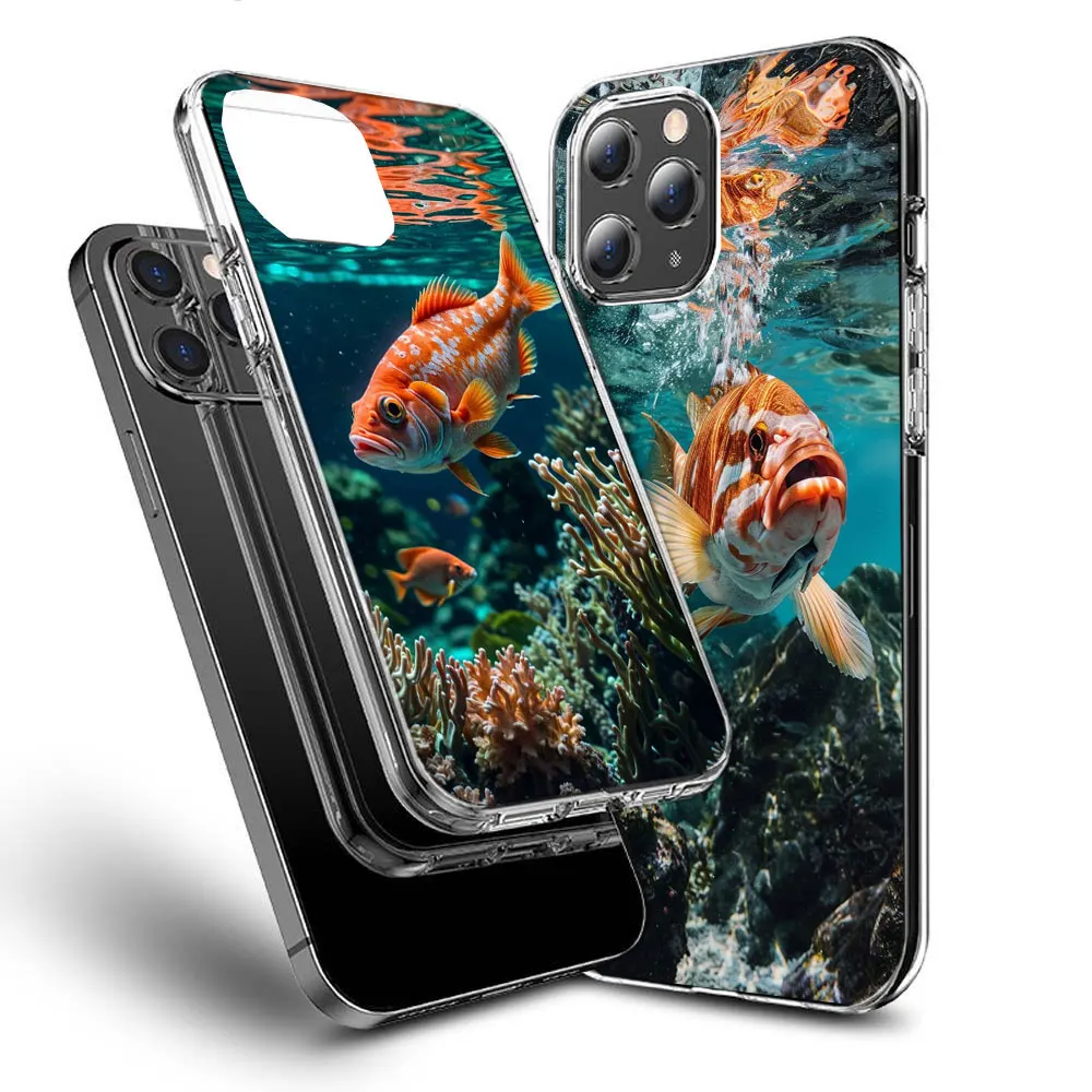 Red Fish Swims in The Depths of The Sea Phone Case For Apple Iphone 15+ 14 Plus 16 Pro Max 12 13 Mini 11 Pro X XS Max XR Cover S