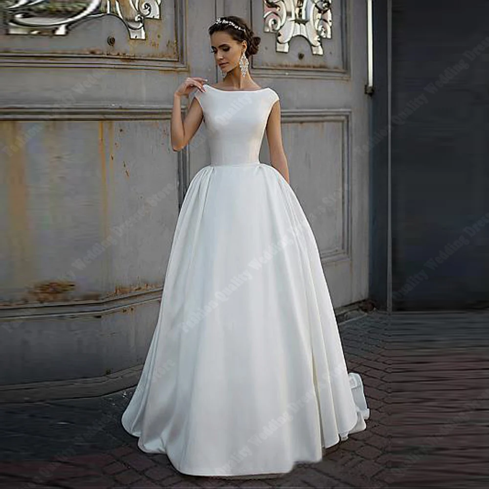 

High Quality Women Bridal Dresses Classical Bright Satin Fabric Wedding Gowns Graceful A-Line Wedding Vestidos De Novias 2024