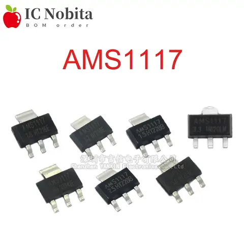 20 piezas AMS1117 1,2 V 1,5 V 1,8 V 2,5 V 3,3 V 5V ADJ LM1117 1117 regulador de voltaje lineal SOT223 IC nuevo