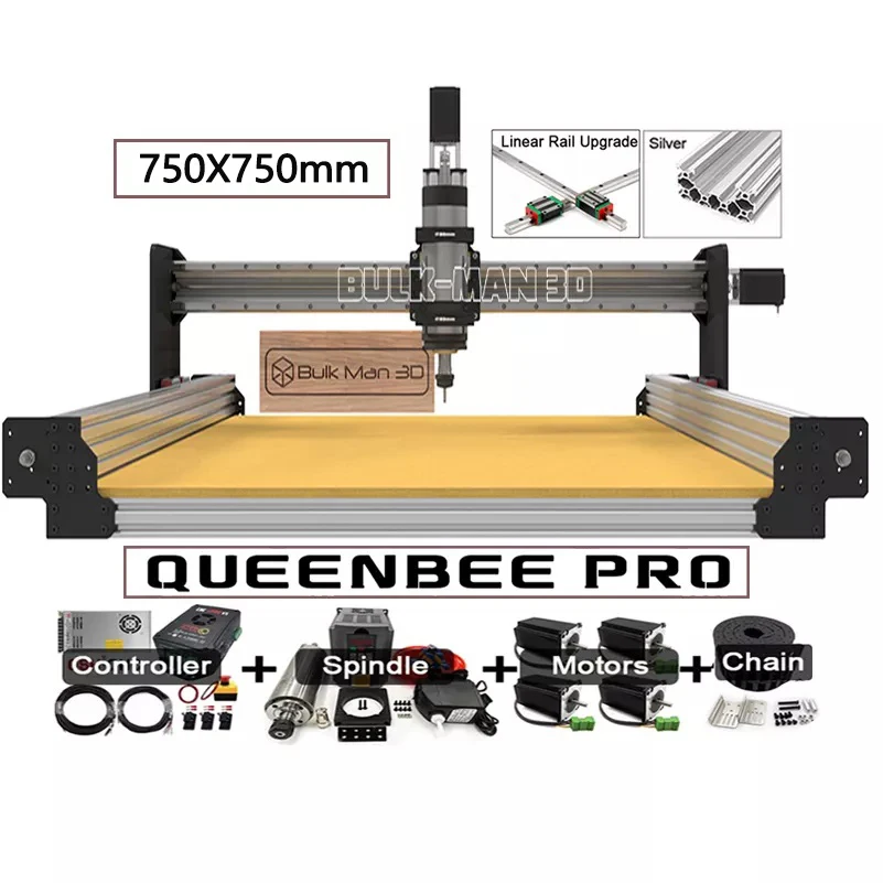 Silver 7575 QueenBee PRO CNC Wood Router Full Kit with Linear Rails Upgrade WorkBee 2.2 Version