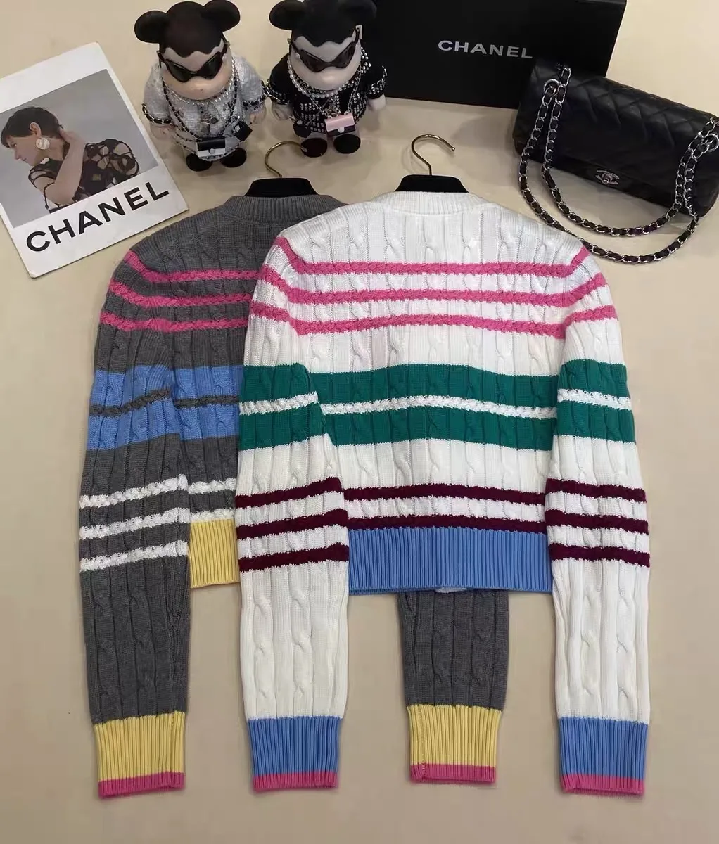 Multicolor Striped Sweater Cardigan Women Twisted Knit Stylish Fashion Vintage Ladies Knitwear Tops Long Sleeve Chic Jumper 2024